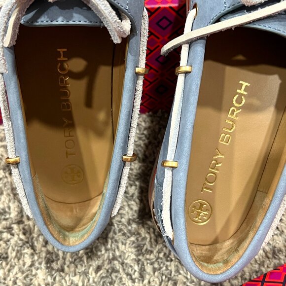 Tory Burch Joey Platform Boat Shoes Nubuck Blue Leather NEW in Box Women's 9.5 - Picture 14 of 14